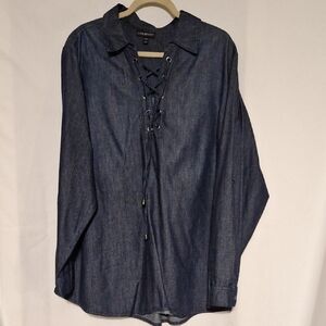 Lane Bryant Dark Blue Lace-Up Shirt